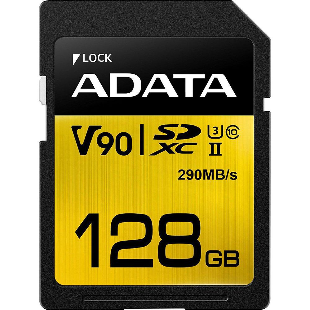 Scheda di memoria ADATA 128GB SDXC II V90 con velocità 290MB/s.