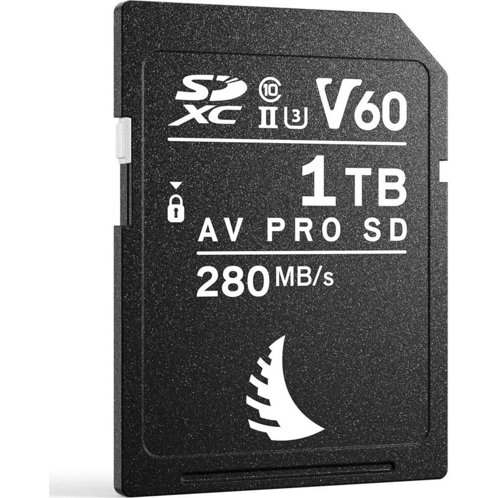 Schwarze SDXC V60 Speicherkarte mit 1TB Speicherkapazität und 280 MB/s Lesegeschwindigkeit.