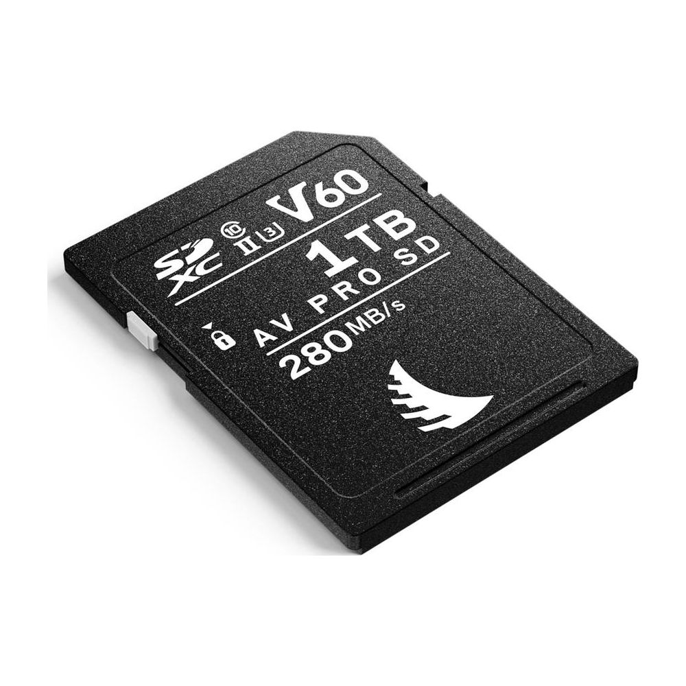 Schwarze SD-Karte mit V60, 1 TB, AV PRO SD, 280 MB/s. Weißes Logo unten rechts.