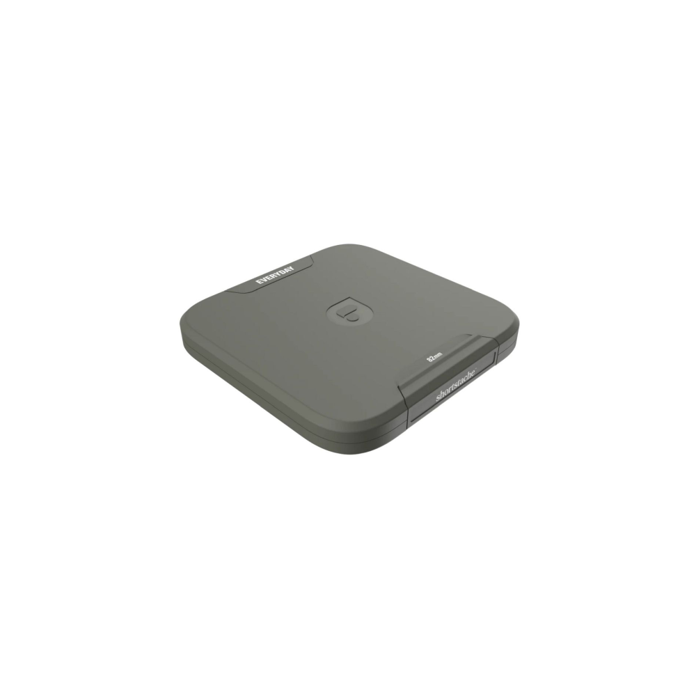 Gray square container with "EVERYDAY" and "shortstache" labels.