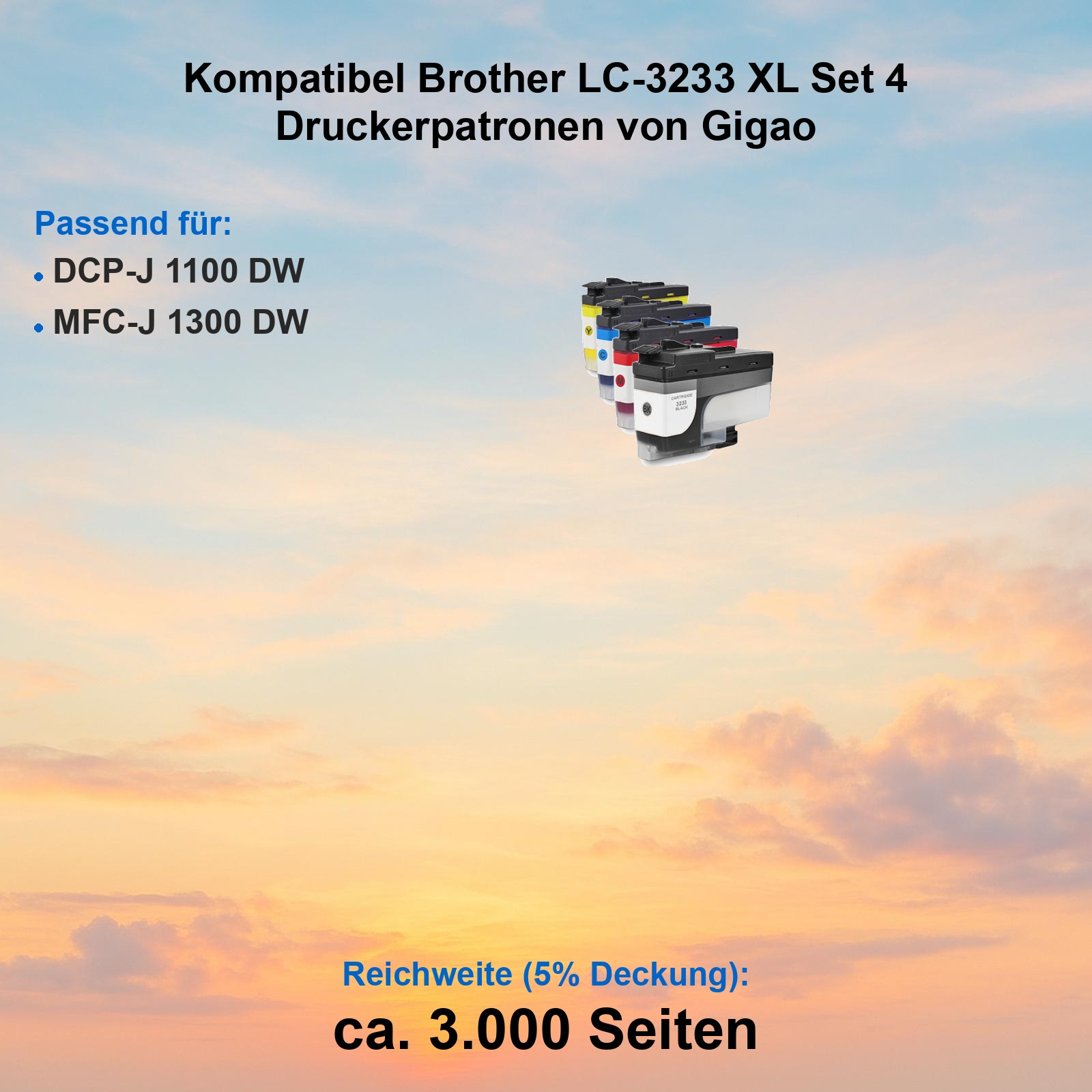 Vier kompatible Brother LC-3233 XL Druckerpatronen von Gigao