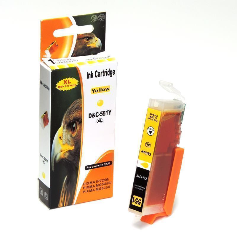 Gelbe Tintenpatrone und Verpackung mit Adlerbild. XL High Capacity.