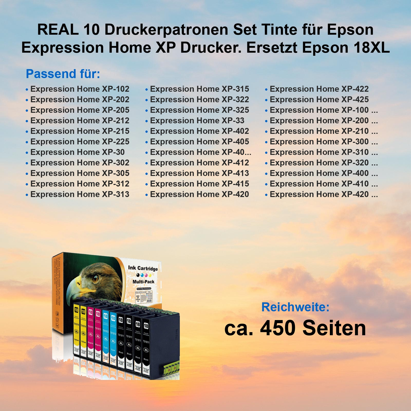 Set mit 10 Tintenpatronen für Epson Drucker, ersetzt 18XL.