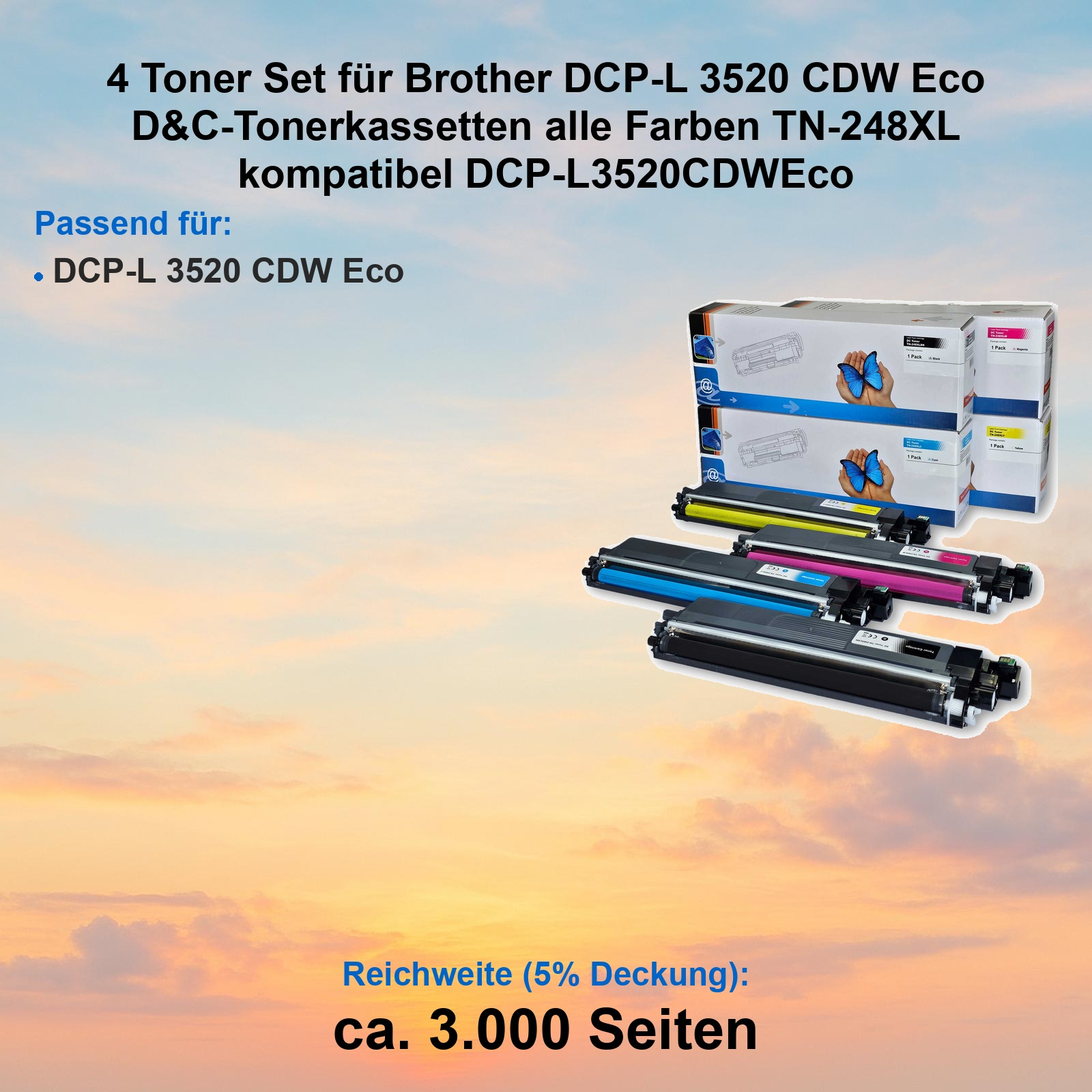Vier Toner für Brother DCP-L 3520 CDW Eco. TN-248XL.