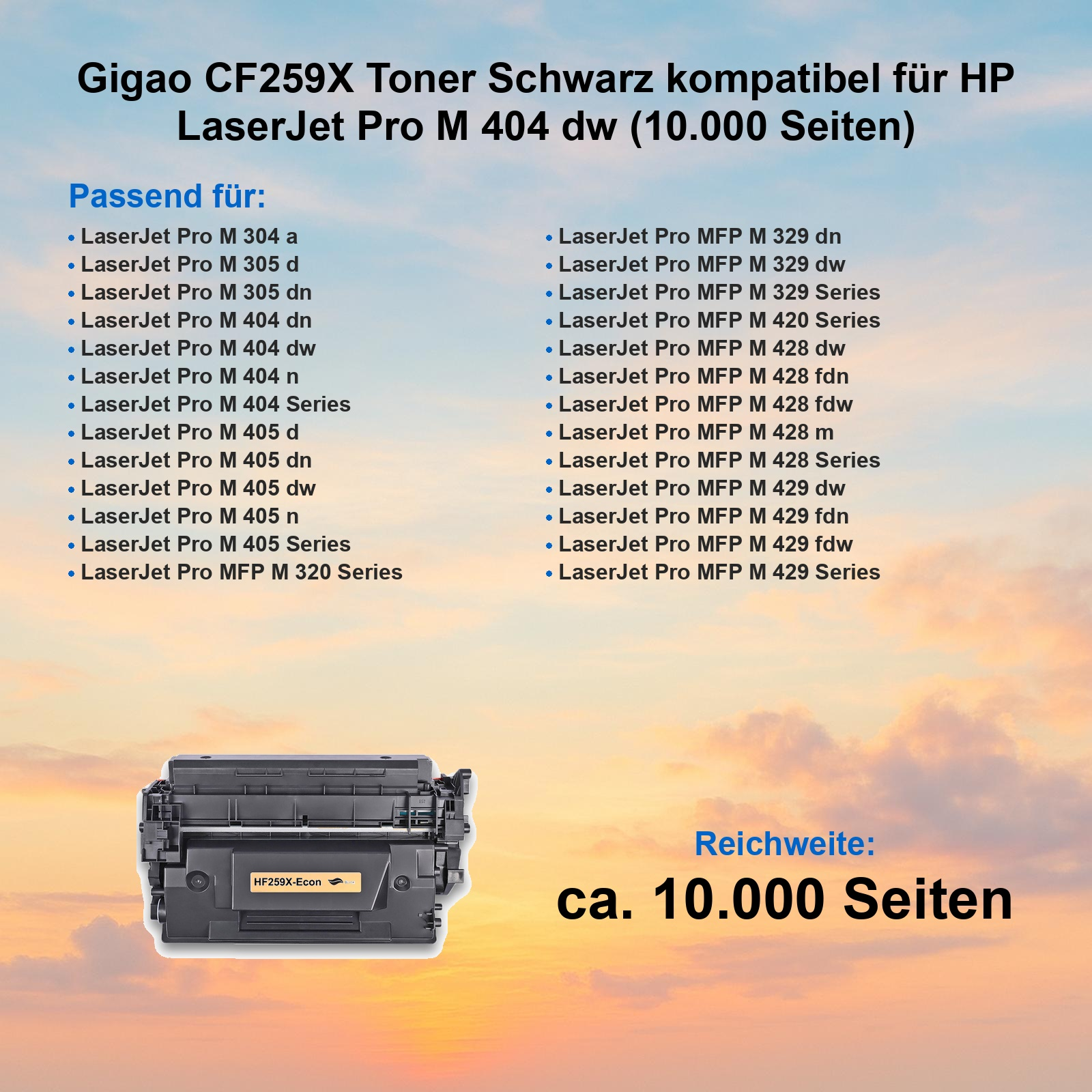Ein schwarzer Gigao CF259X Toner für HP LaserJet Pro M 404 dw.