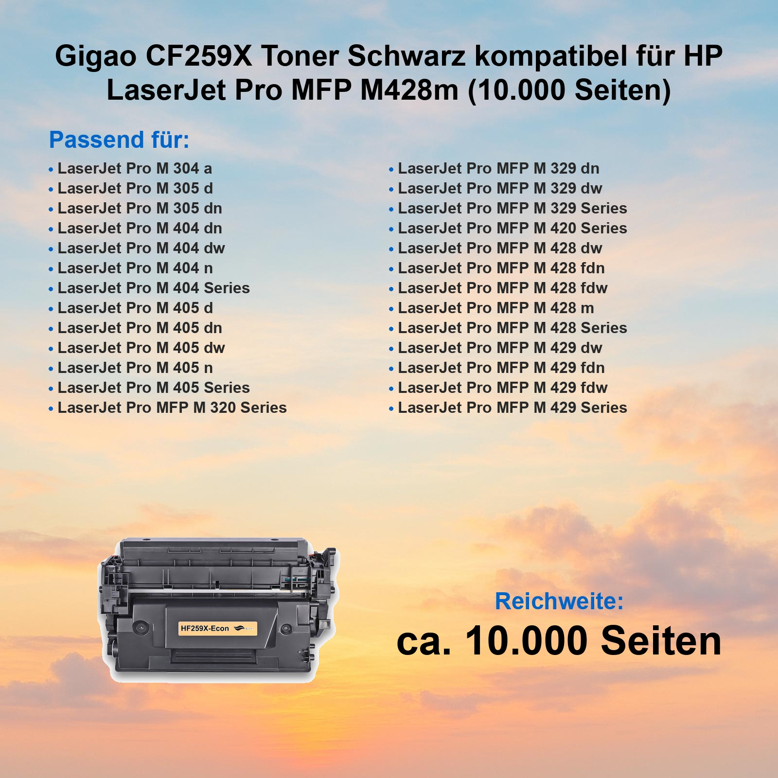 Gigao CF259X Toner für HP LaserJet Pro MFP M428m, 10.000 Seiten.