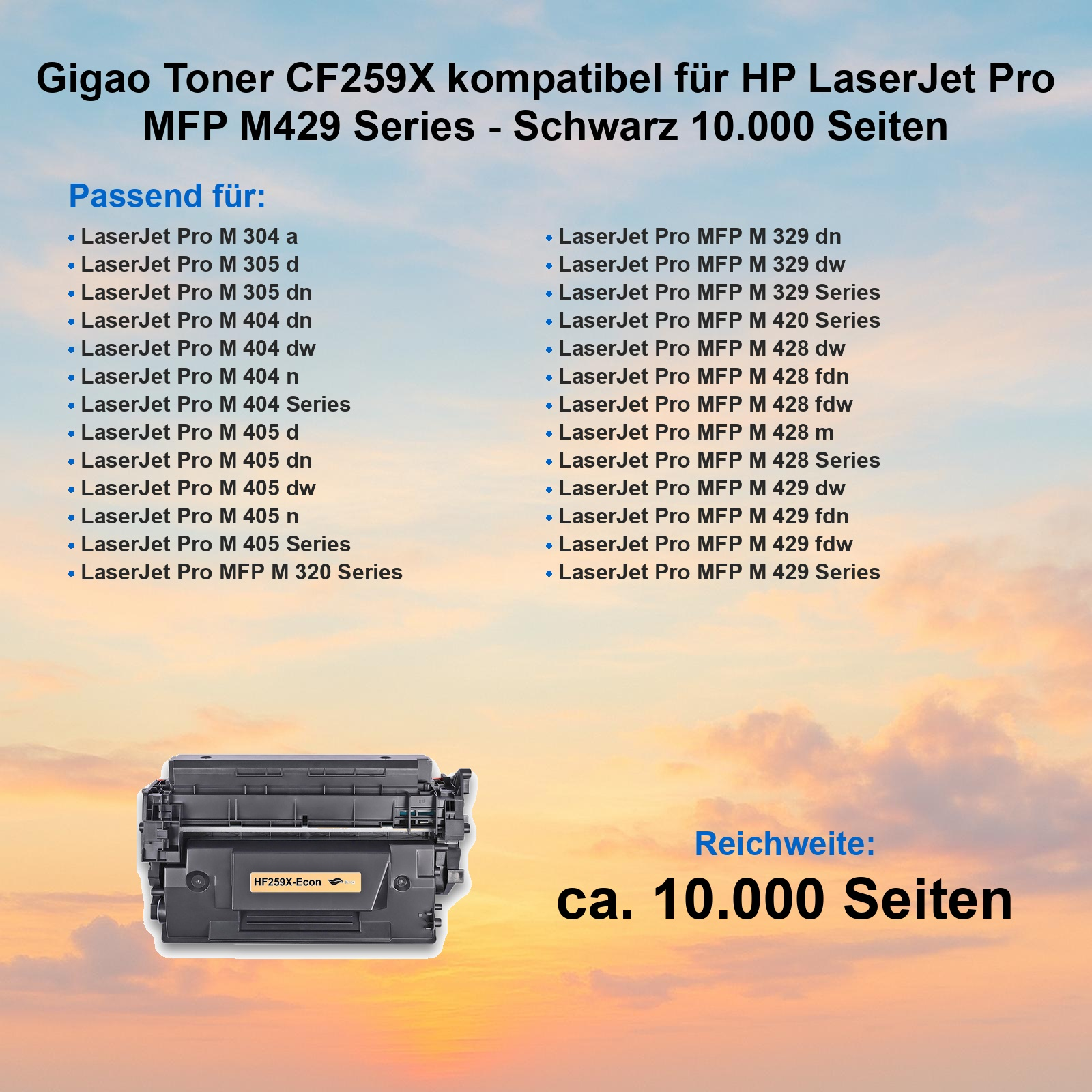 Schwarzer Tonerpatrone für HP LaserJet Pro MFP M429 Series, Reichweite 10.000 Seiten.