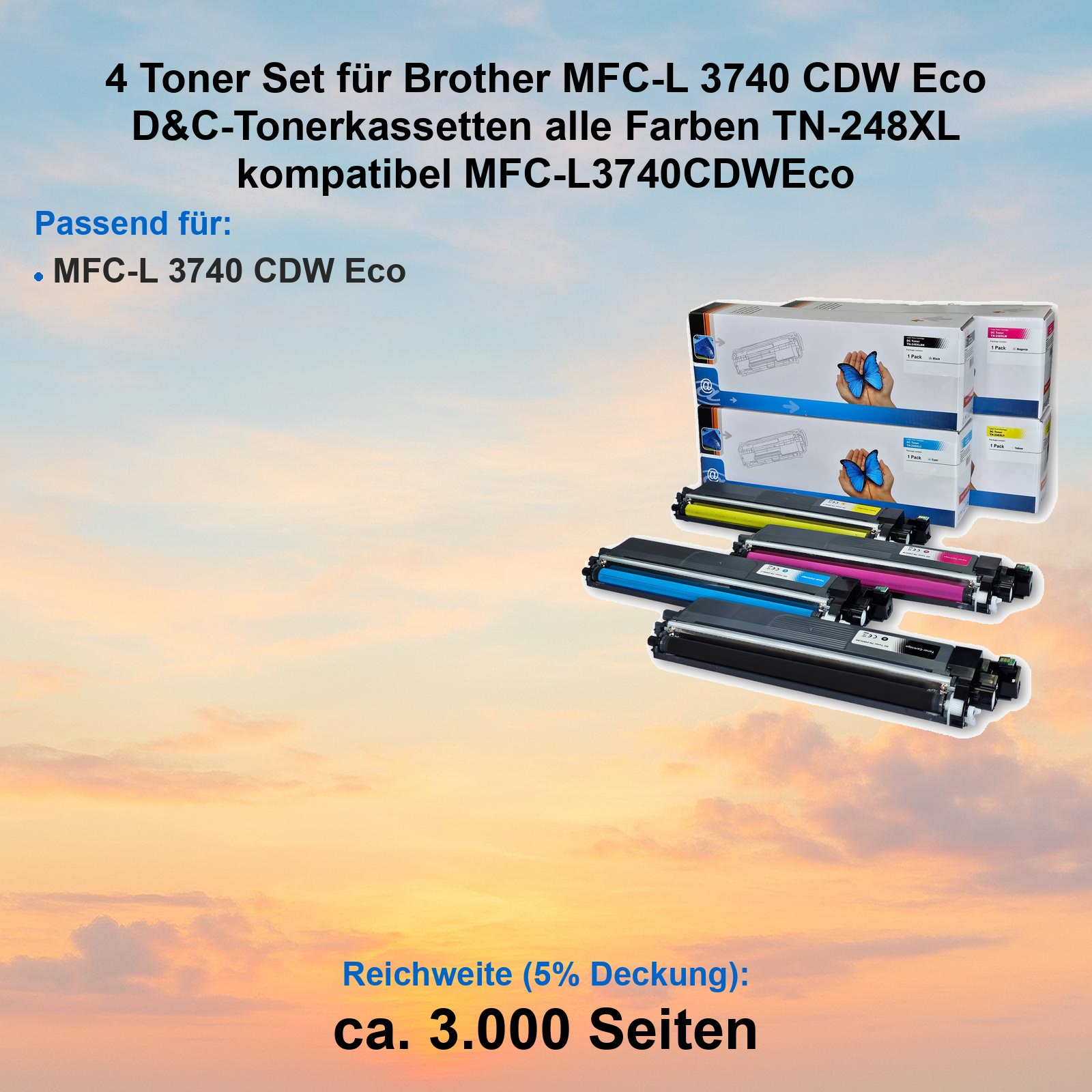 Vier Brother MFC-L 3740 CDW Eco Tonerkassetten, passend für MFC-L 3740 CDW Eco.