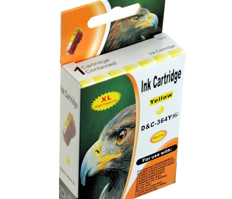 Gelbe Tintenpatrone D&C-364Y XL mit Adlerbild, 15ml.