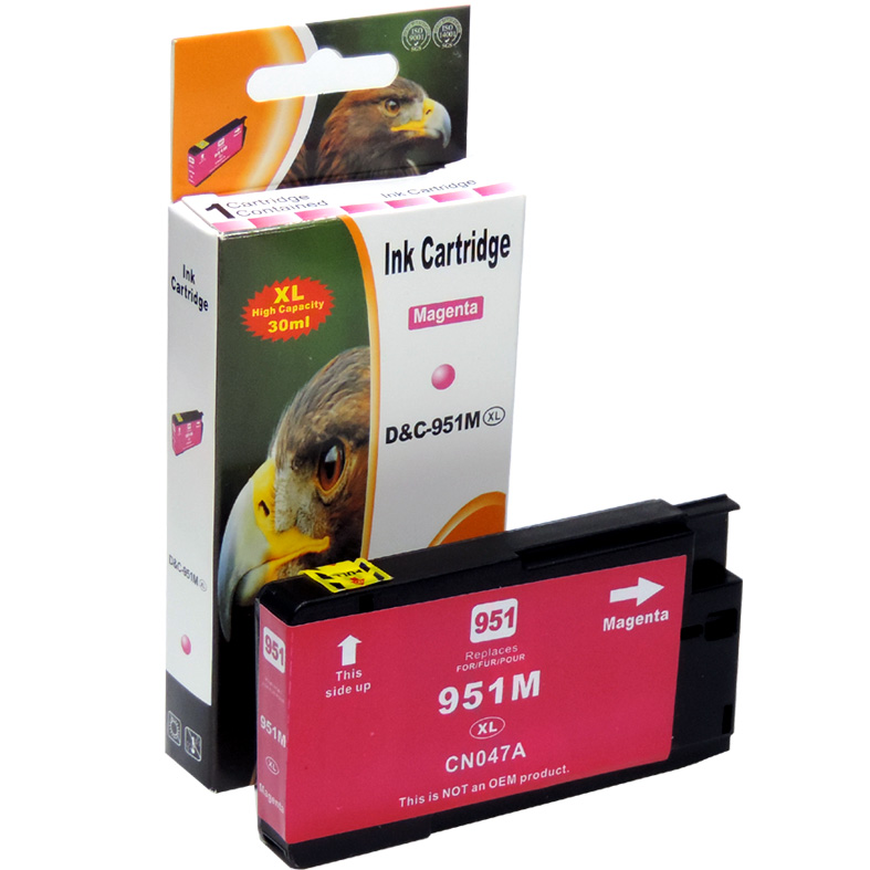 Magenta-Tintenpatrone und Karton mit Adler. XL hohe Kapazität 30ml.