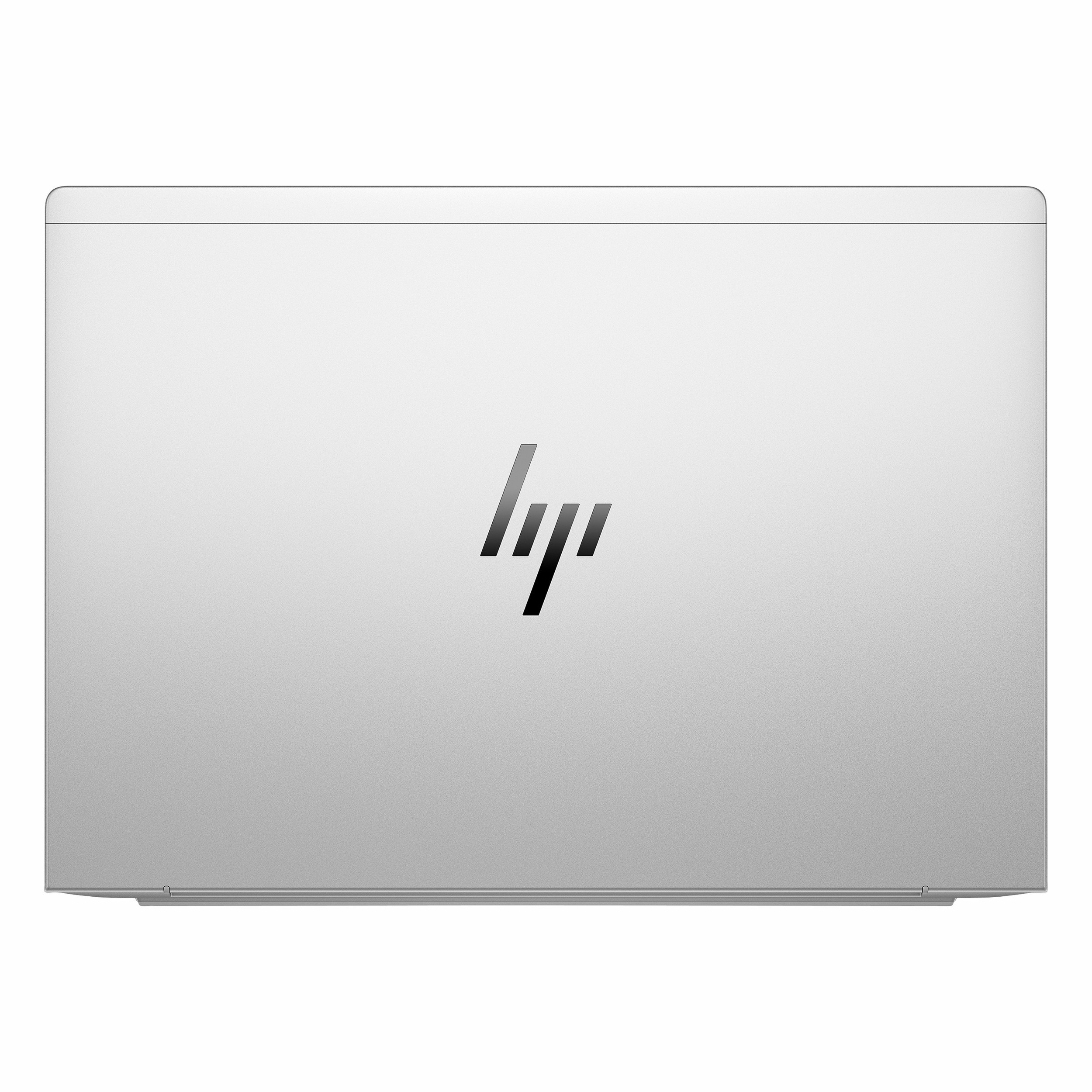Üst yüzeyinde gümüş-gri HP logosu bulunan kapalı gümüş rengi dizüstü bilgisayar.
