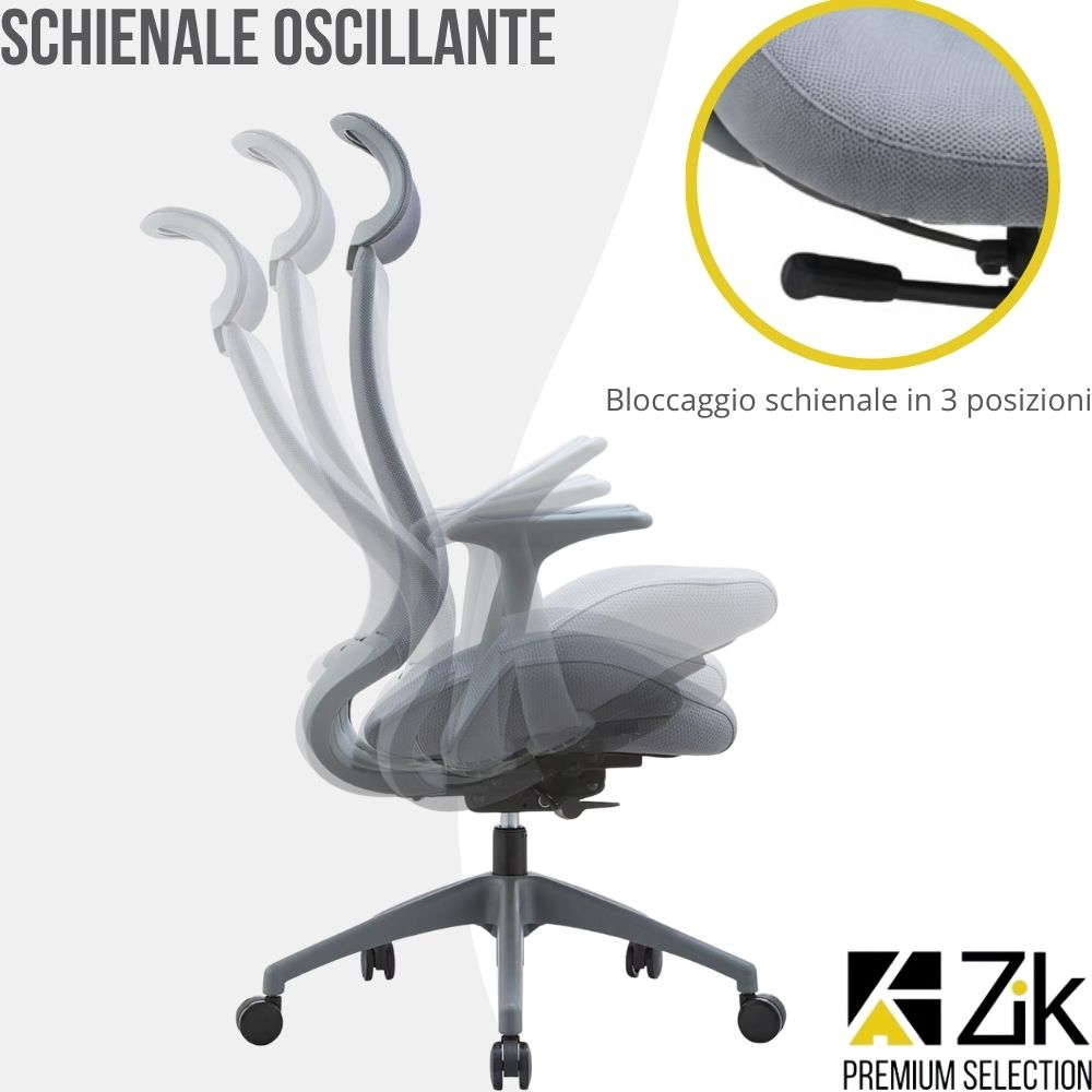 Sedia da ufficio grigia con schienale oscillante in 3 posizioni.