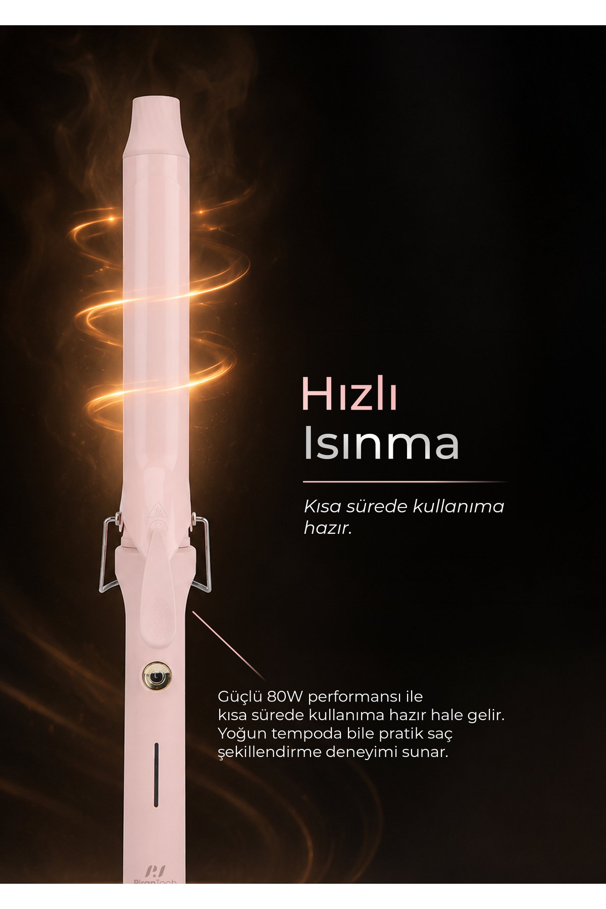 Pembe renkli, turuncu spiral görünümlü saç maşası. Hızlı ısınıyor, kullanıma hazır.
