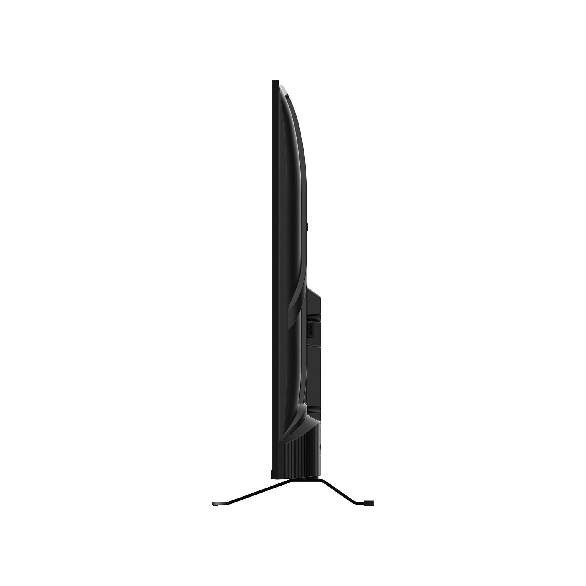 Televisor negro de perfil, sobre un soporte delgado.