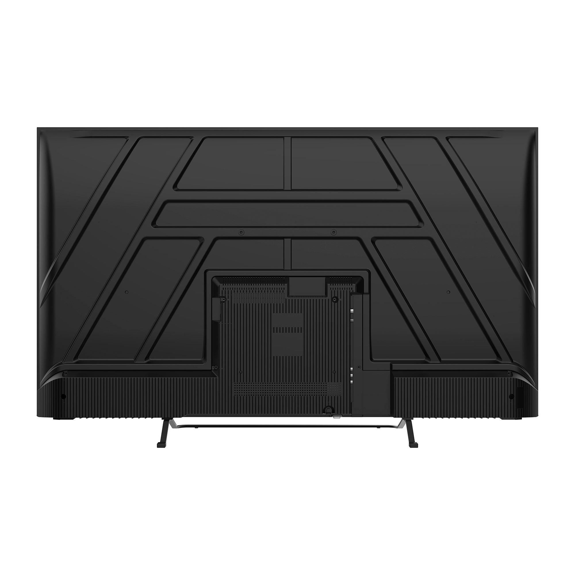 Parte trasera de un televisor negro mostrando puertos y ranuras de ventilación.
