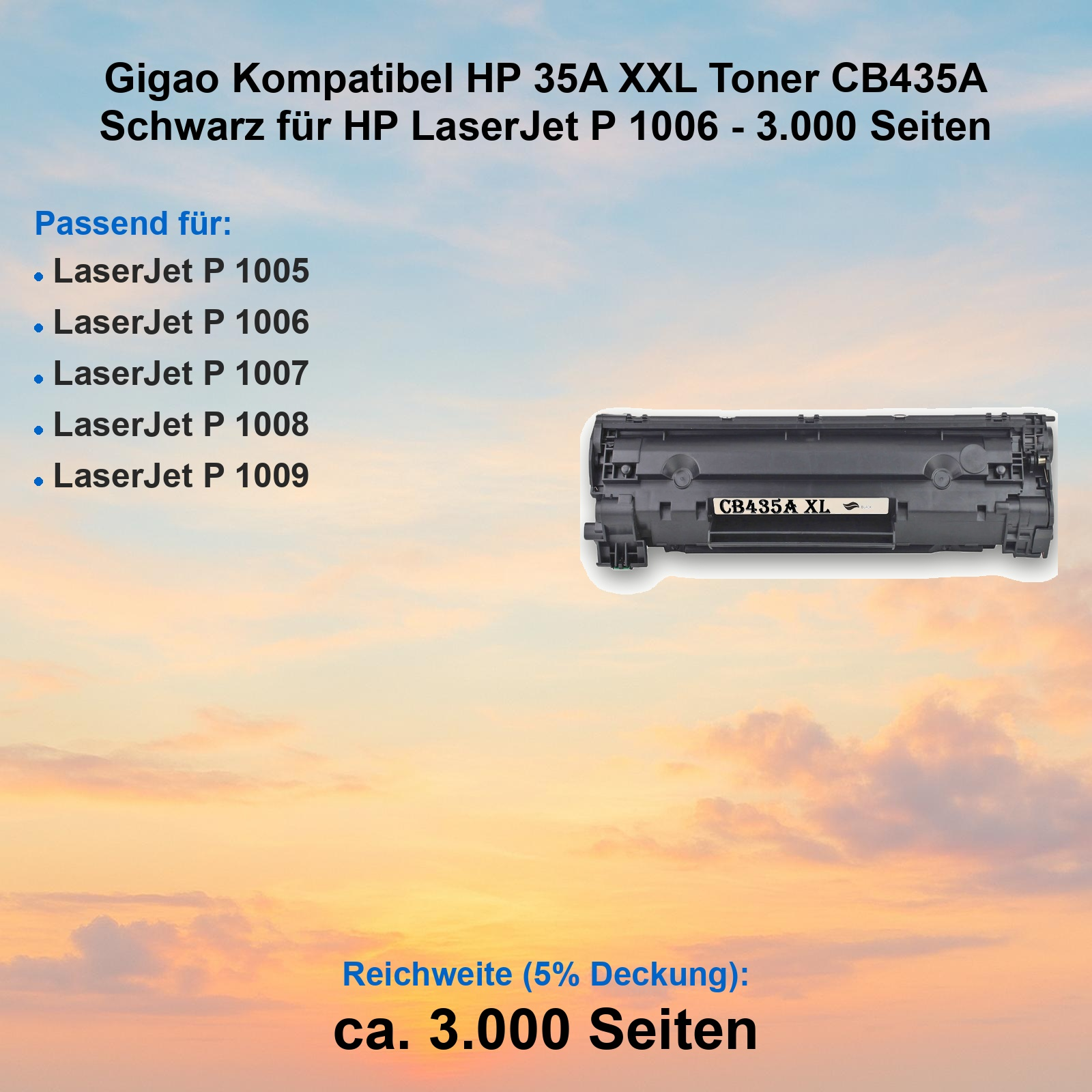 Schwarzer HP 35A XXL Toner, kompatibel, für LaserJet P1006, 3.000 Seiten.