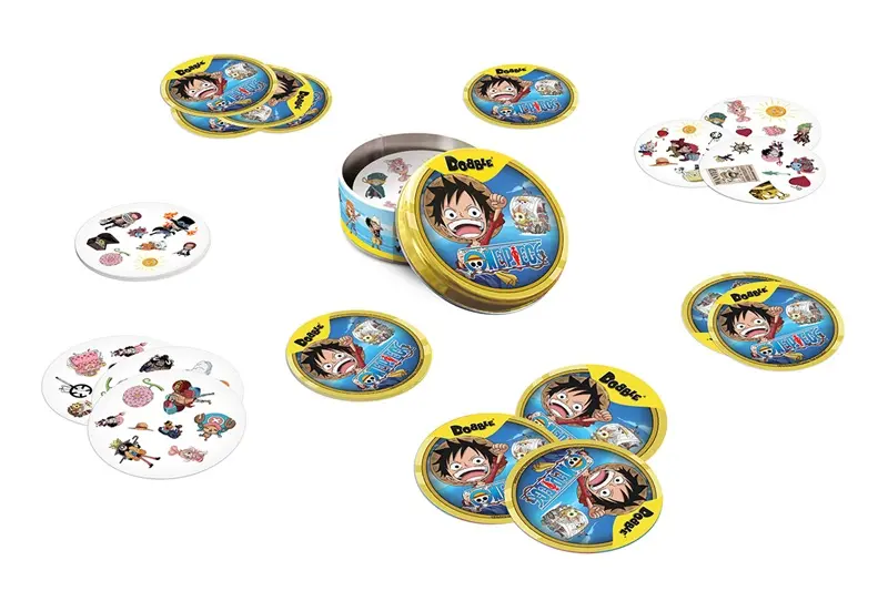 Karty do gry Dobble One Piece i puszka, z Luffy.