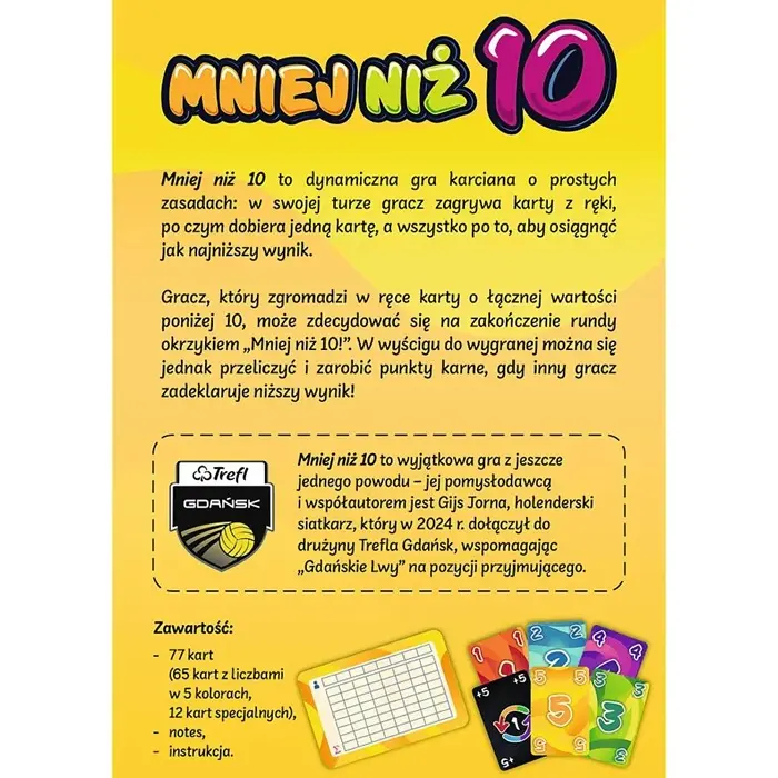 Gra "Mniej niż 10": plansza, karty i zasady. Karty z liczbami i symbolami.