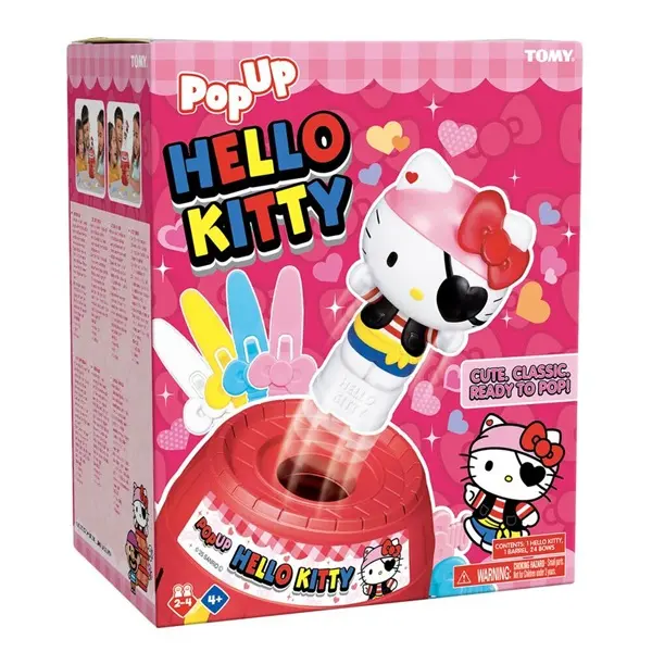 Pudełko gry Pop-Up Hello Kitty, z elementami gry i kokardkami.