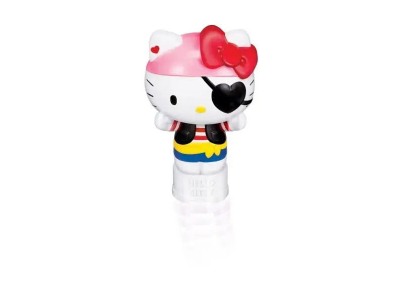 Figurka piracka Hello Kitty z różową kokardką i czarną opaską na oko.