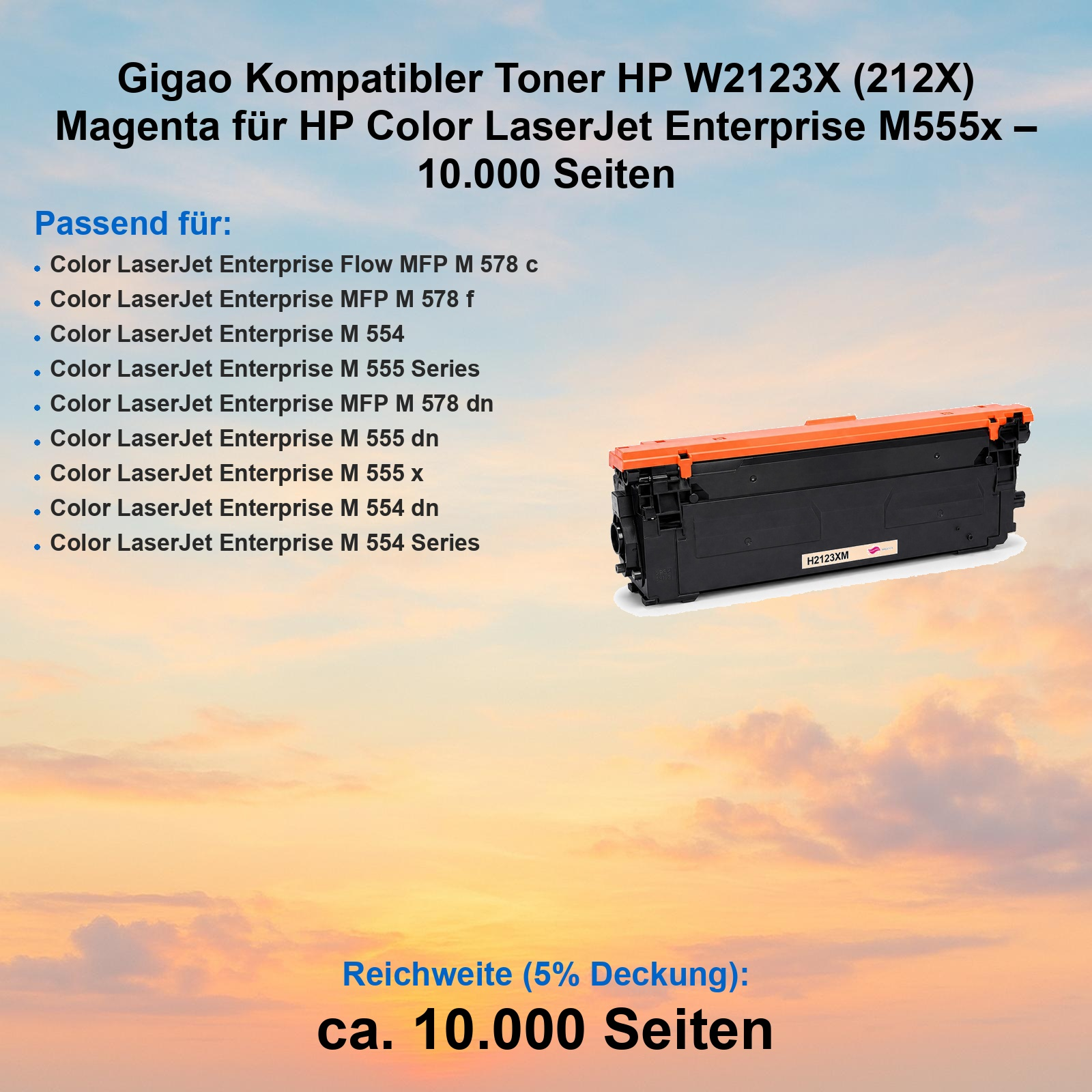 Magenta Toner HP W2123X für HP Color LaserJet Enterprise M555x.