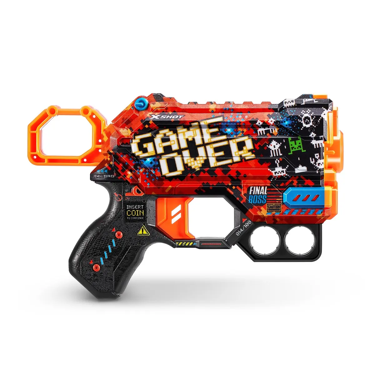 Pistolet zabawkowa z napisem "Game Over" i "Final Boss".