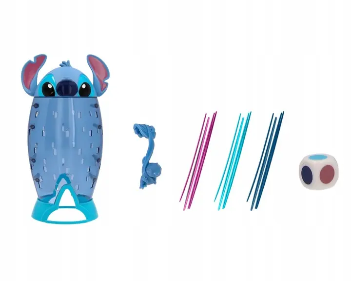 Stitch játék pálcikákkal, kockával és játékelemmel.