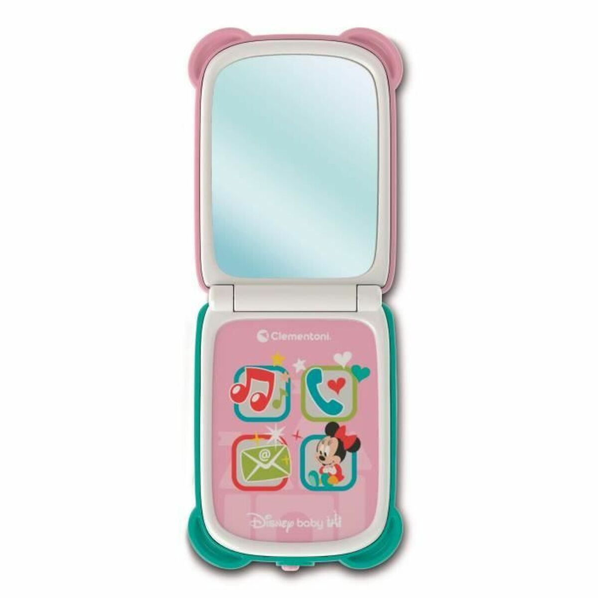 Różowy telefon na klapkę dla dzieci z lusterkiem i Myszką Miki.