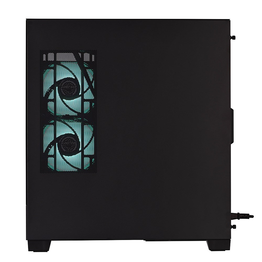 Case del computer nero con due ventole blu sul lato sinistro.