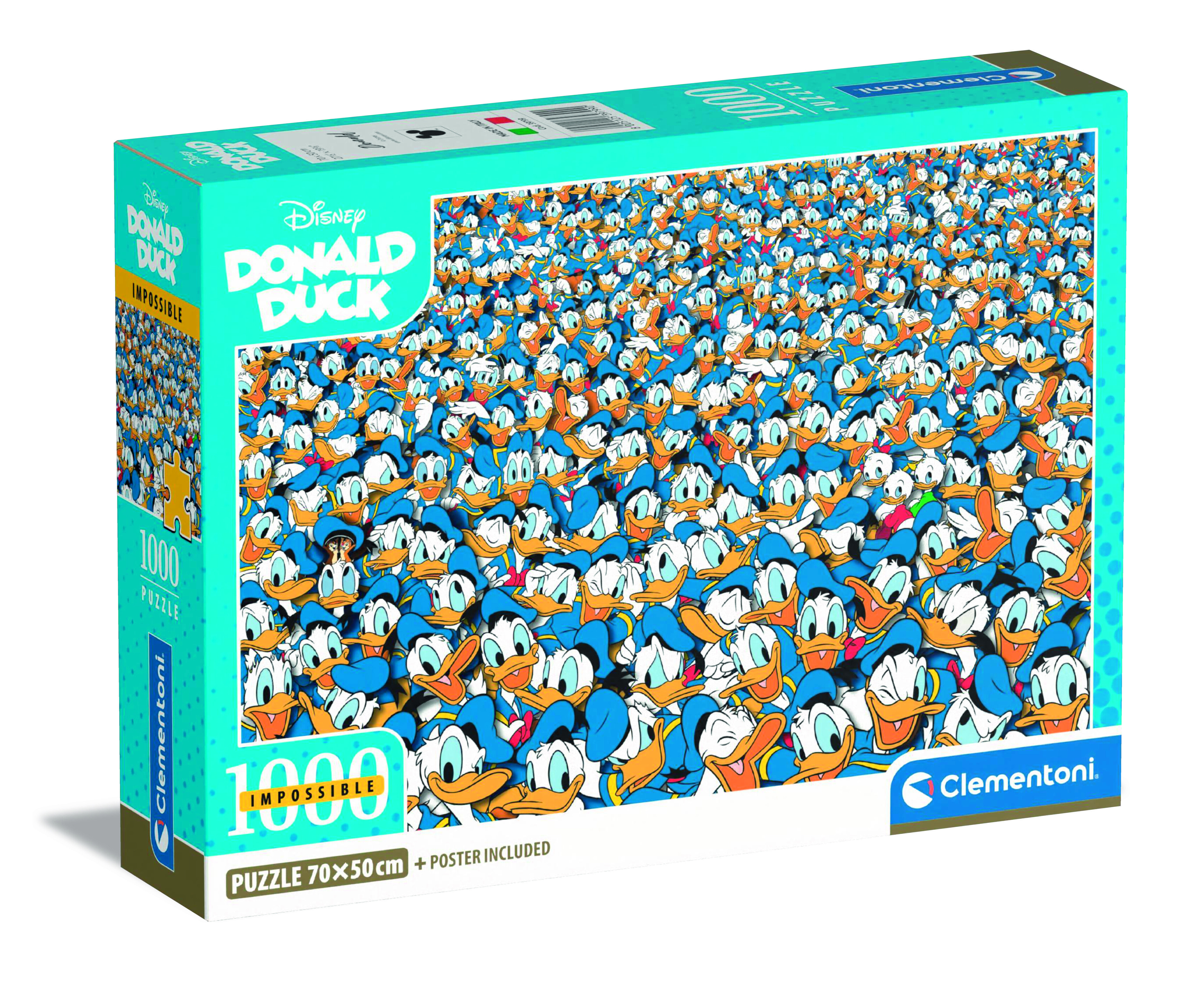 Scatola che mostra un puzzle di Paperino con innumerevoli Paperini.