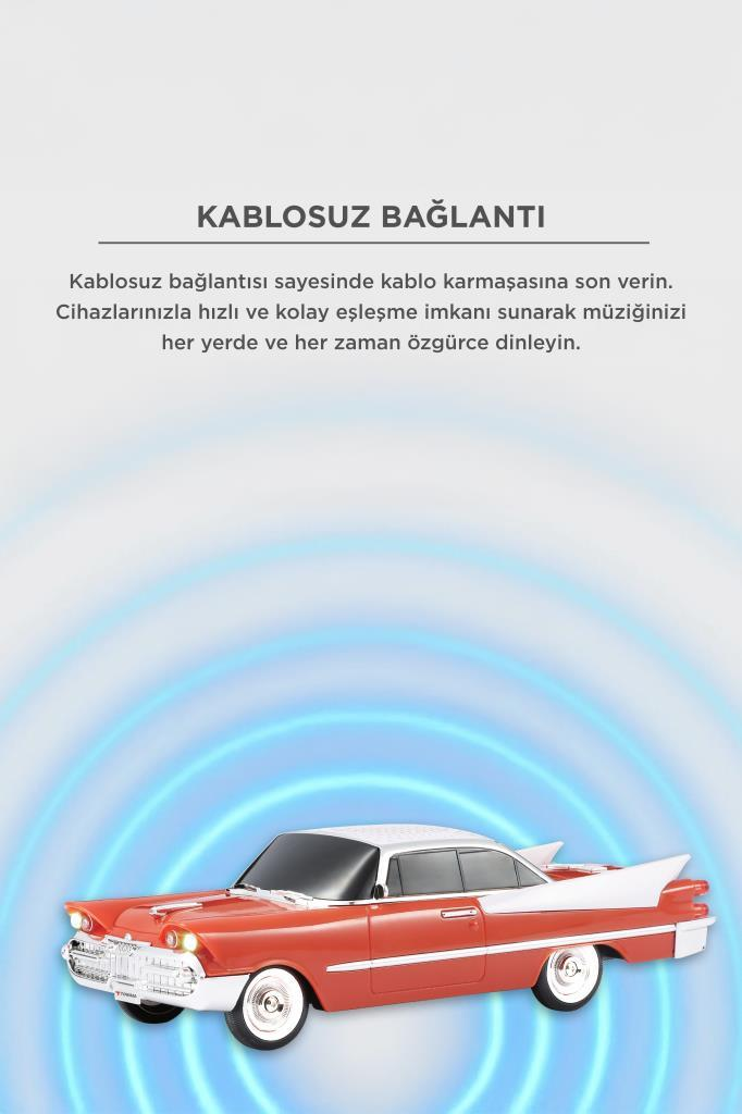 Mavi dalgalı kırmızı beyaz klasik araba, kablosuz bağlantı