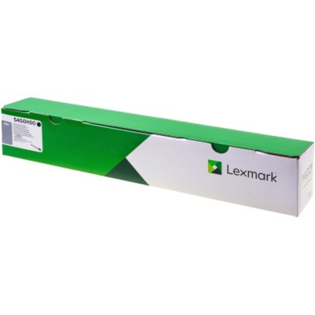 Una caja Lexmark verde y blanca para suministros de impresora.