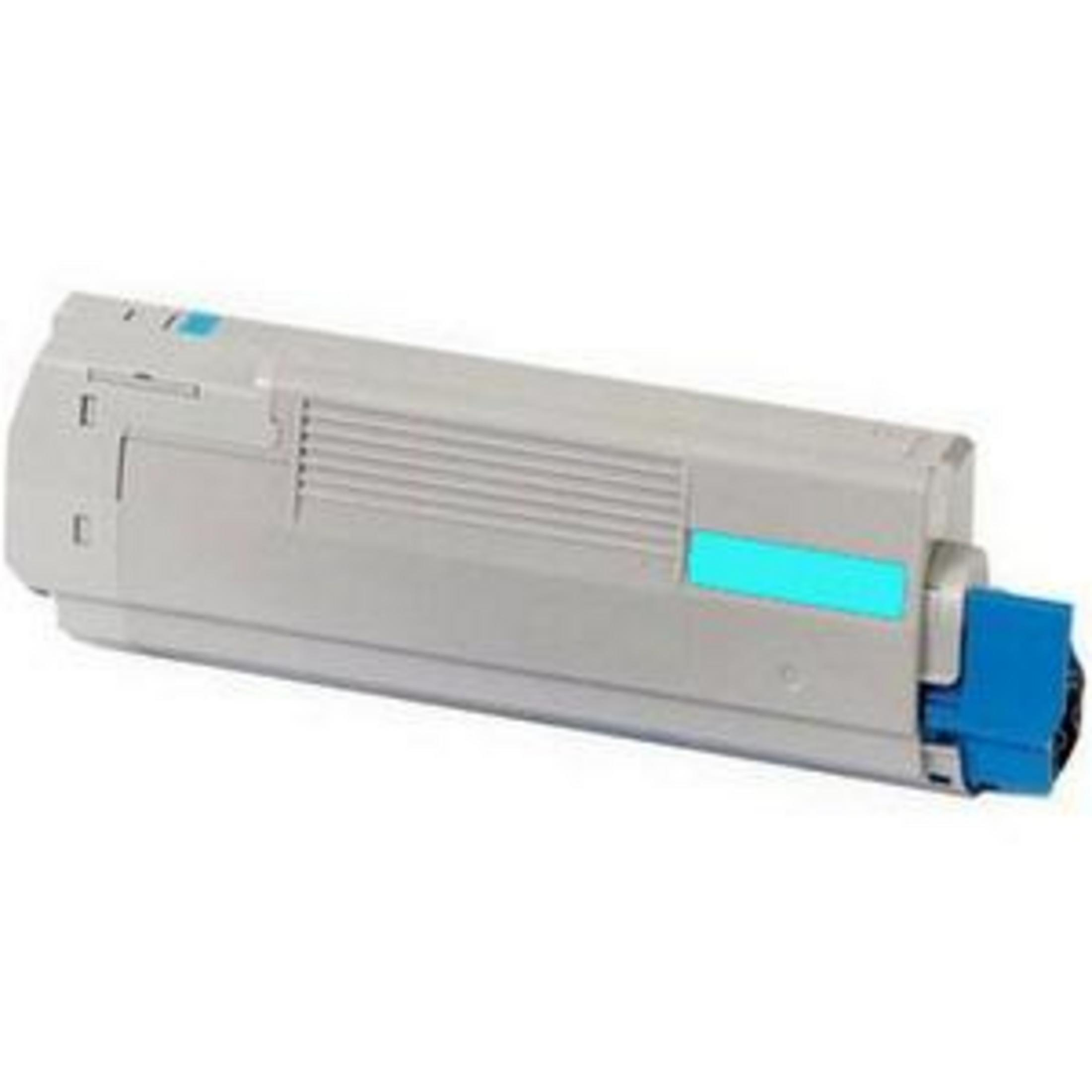 Cartuccia toner grigia con connettore blu e marcatura turchese.