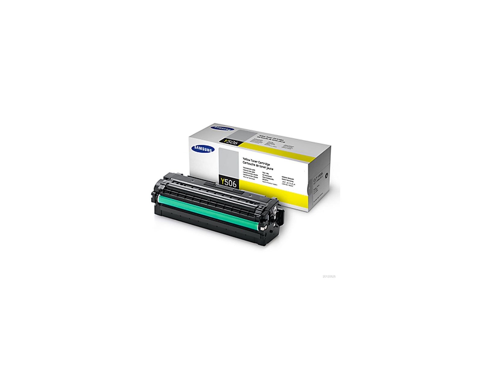 Cartuccia toner gialla Samsung, modello Y506, con scatola.