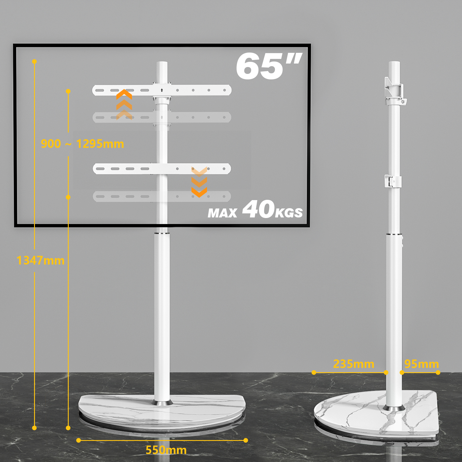 Weier TV-Ständer für 65-Zoll-Geräte mit maximal 40kg Tragkraft.