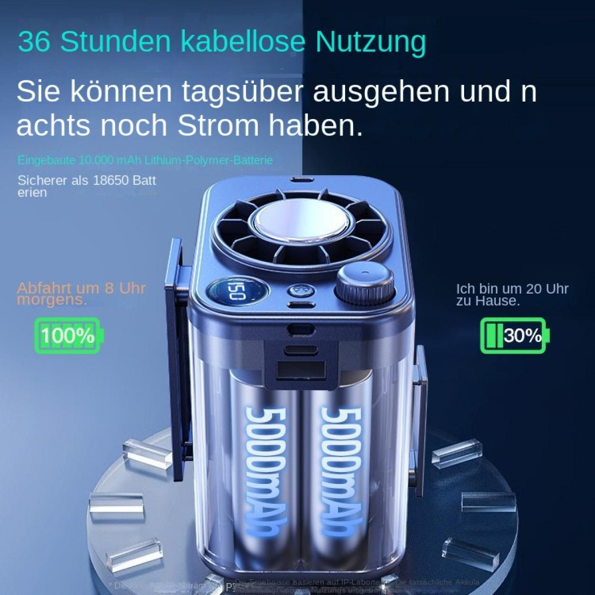 Ein Powerbank mit 10.000 mAh und 2x 5000mAh Akkus, zeigt 100% und 30% Ladung.