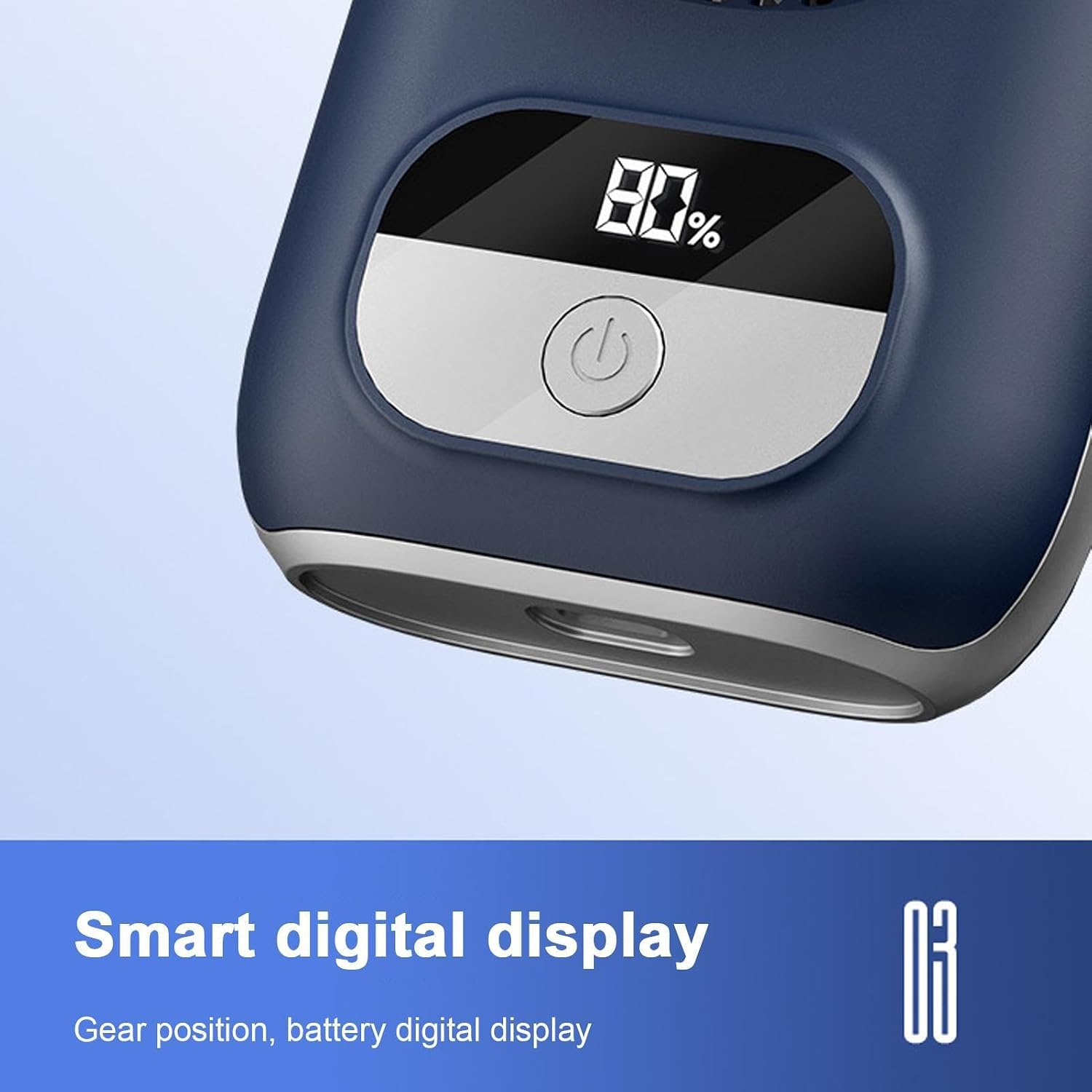 Ein blaues Gerät mit einem digitalen Display, das 80% anzeigt.
