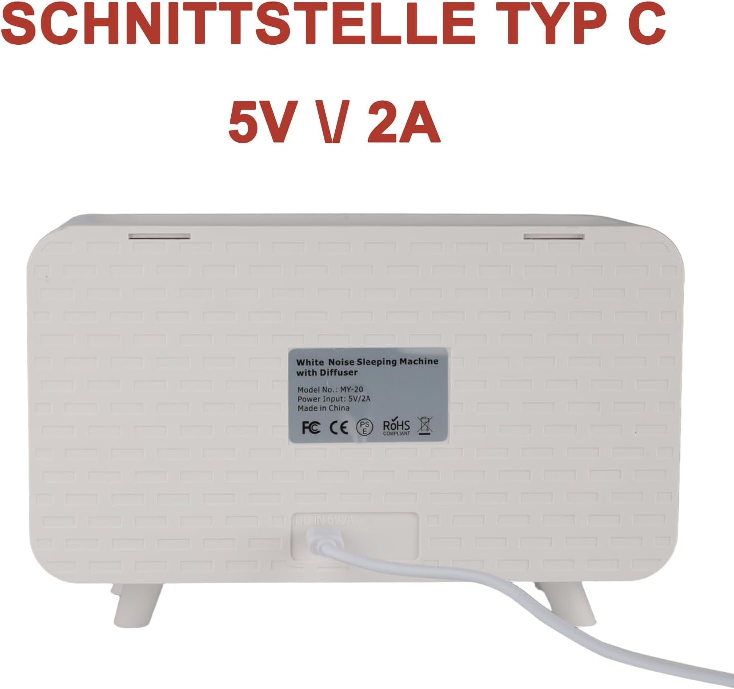 Weiße Geräuschmaschine mit Diffusor, 5V/2A, Typ C Schnittstelle.