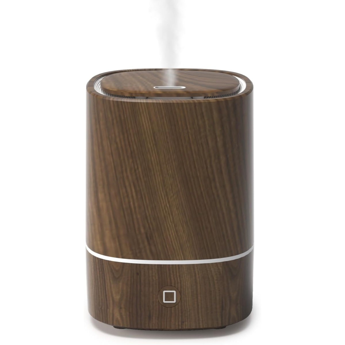 Ein brauner Diffusor mit Holzmaserung gibt Dampf ab.