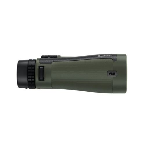Un monocolo Bushnell verde con oculare e cinturino neri.