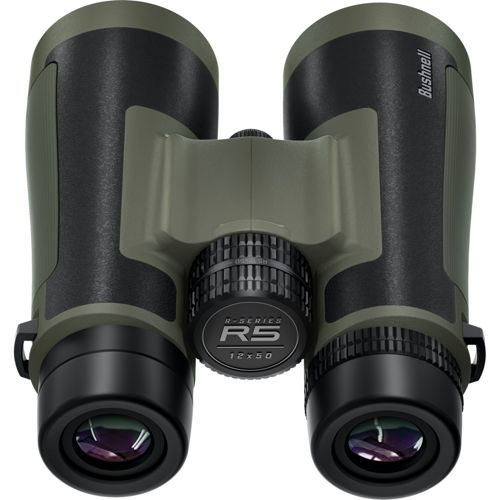 Binocolo Bushnell R5, 12x50, con corpo verde e nero, lenti frontali visibili.