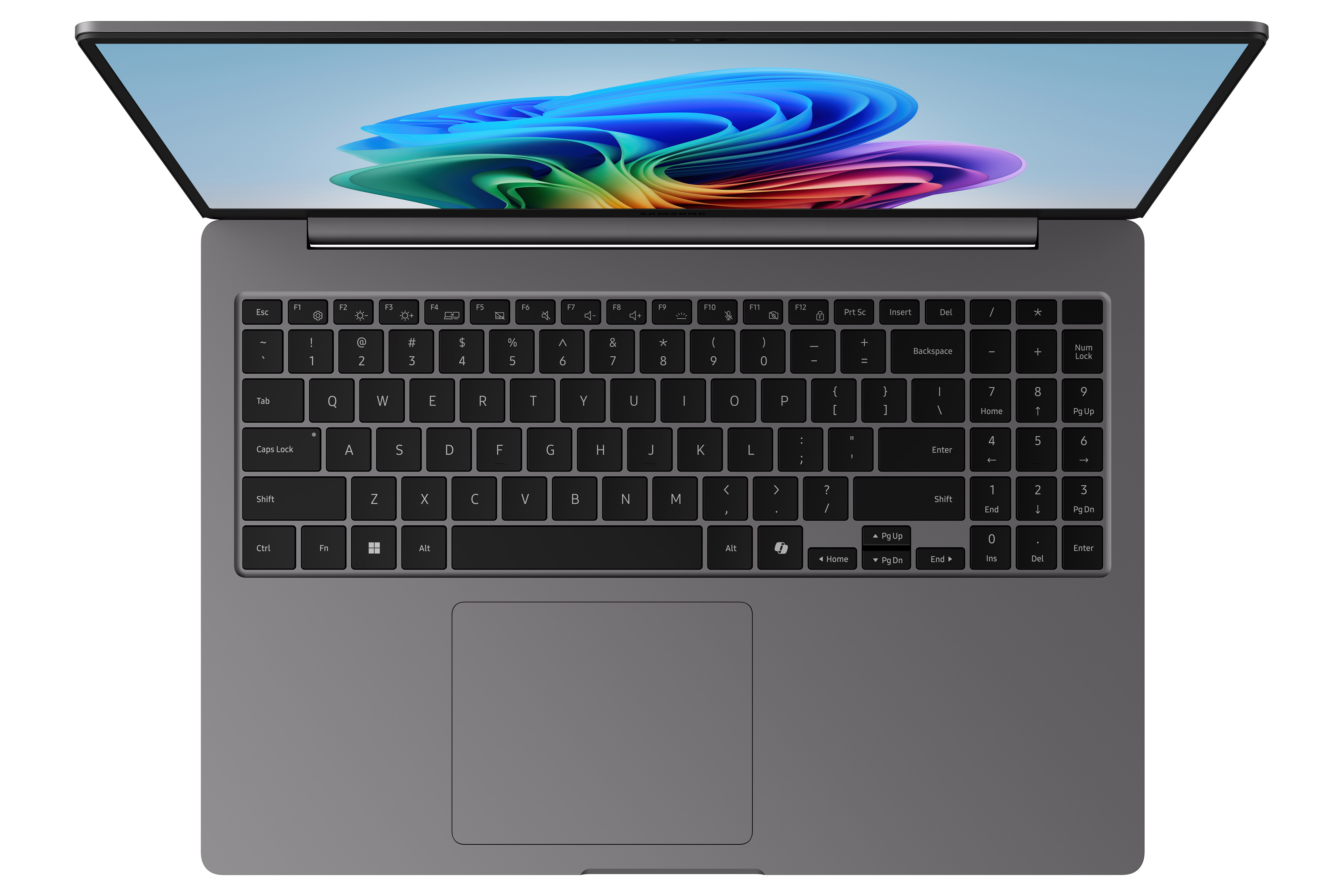 Un laptop chiuso con uno sfondo astratto colorato sullo schermo.