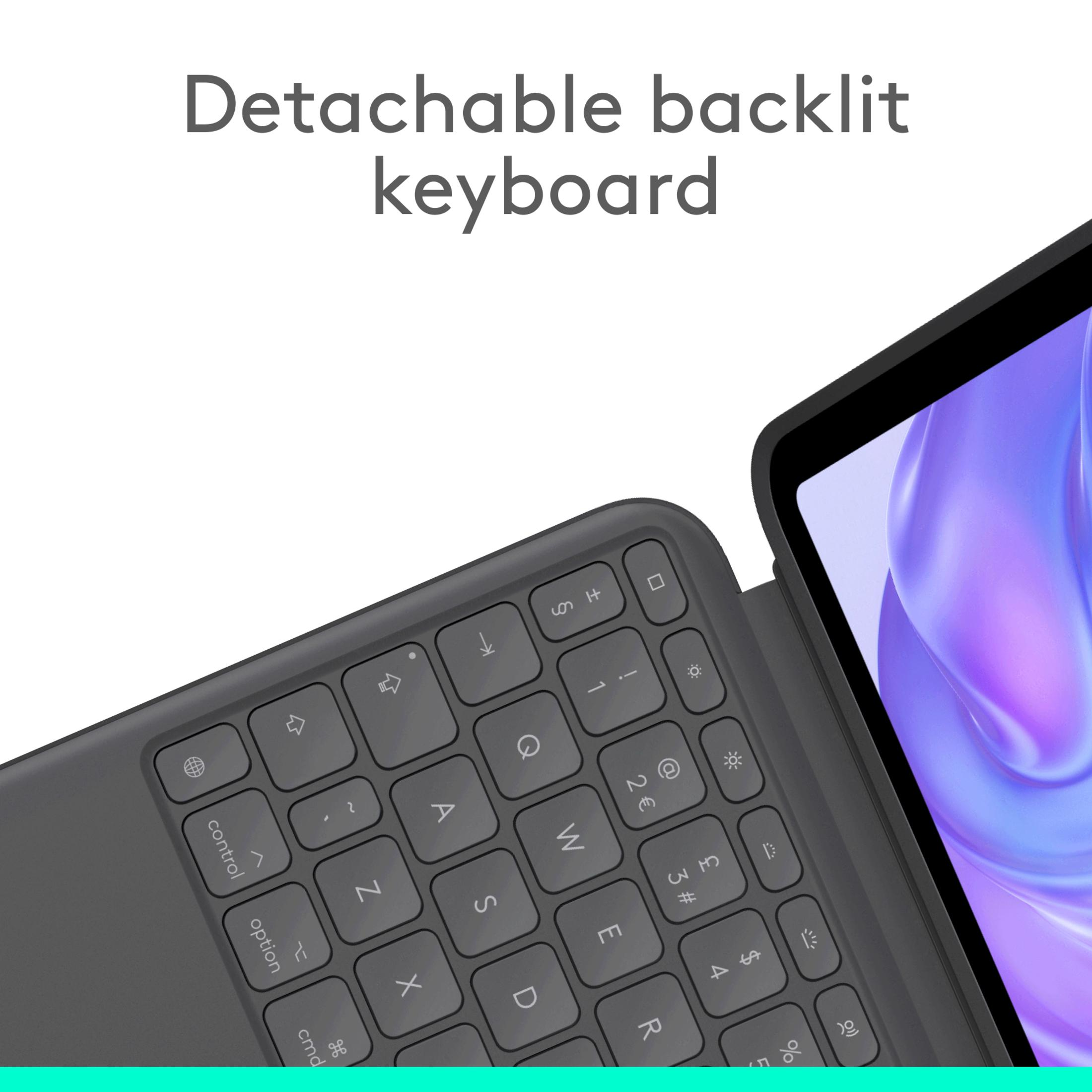 Ein abnehmbares, beleuchtetes Keyboard mit einem Tablet.