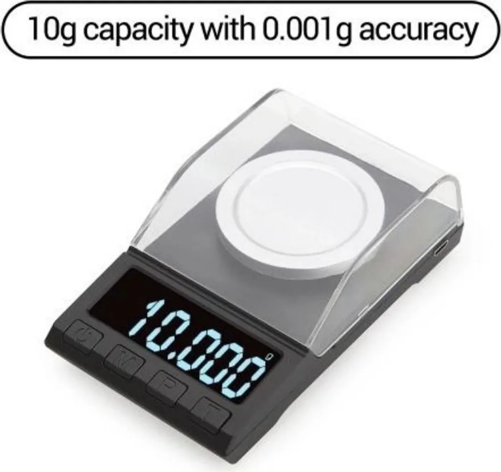 Eine digitale Waage mit einem LCD-Display, das 10.000 anzeigt.