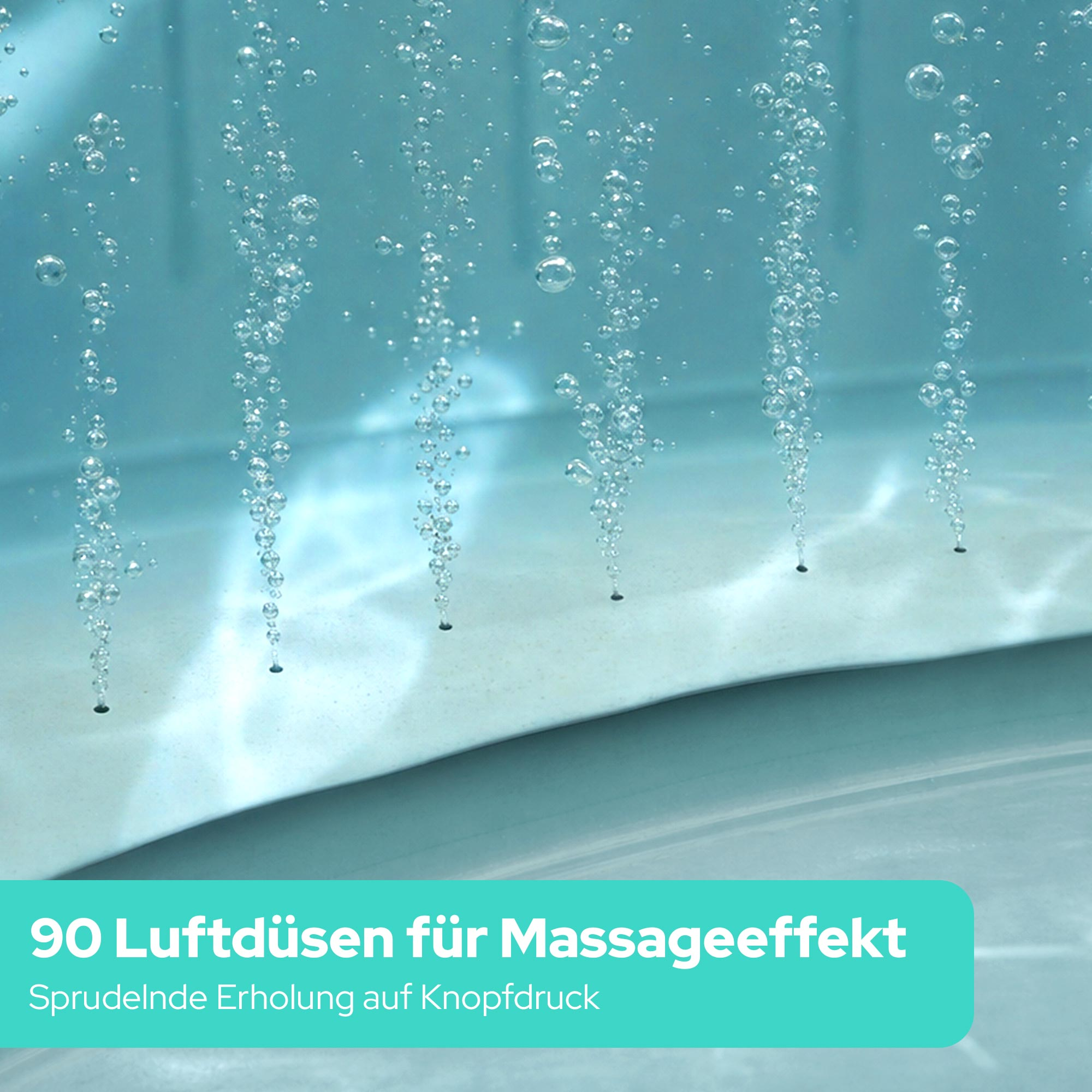 Luftblasen steigen in blauem Wasser auf.