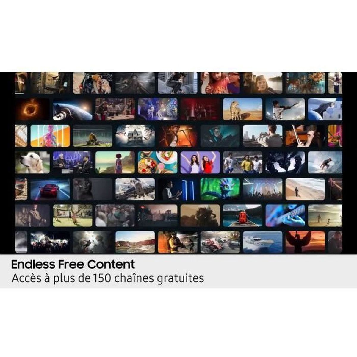 Griglia di piccole anteprime video con testo sottostante: Endless Free Content.