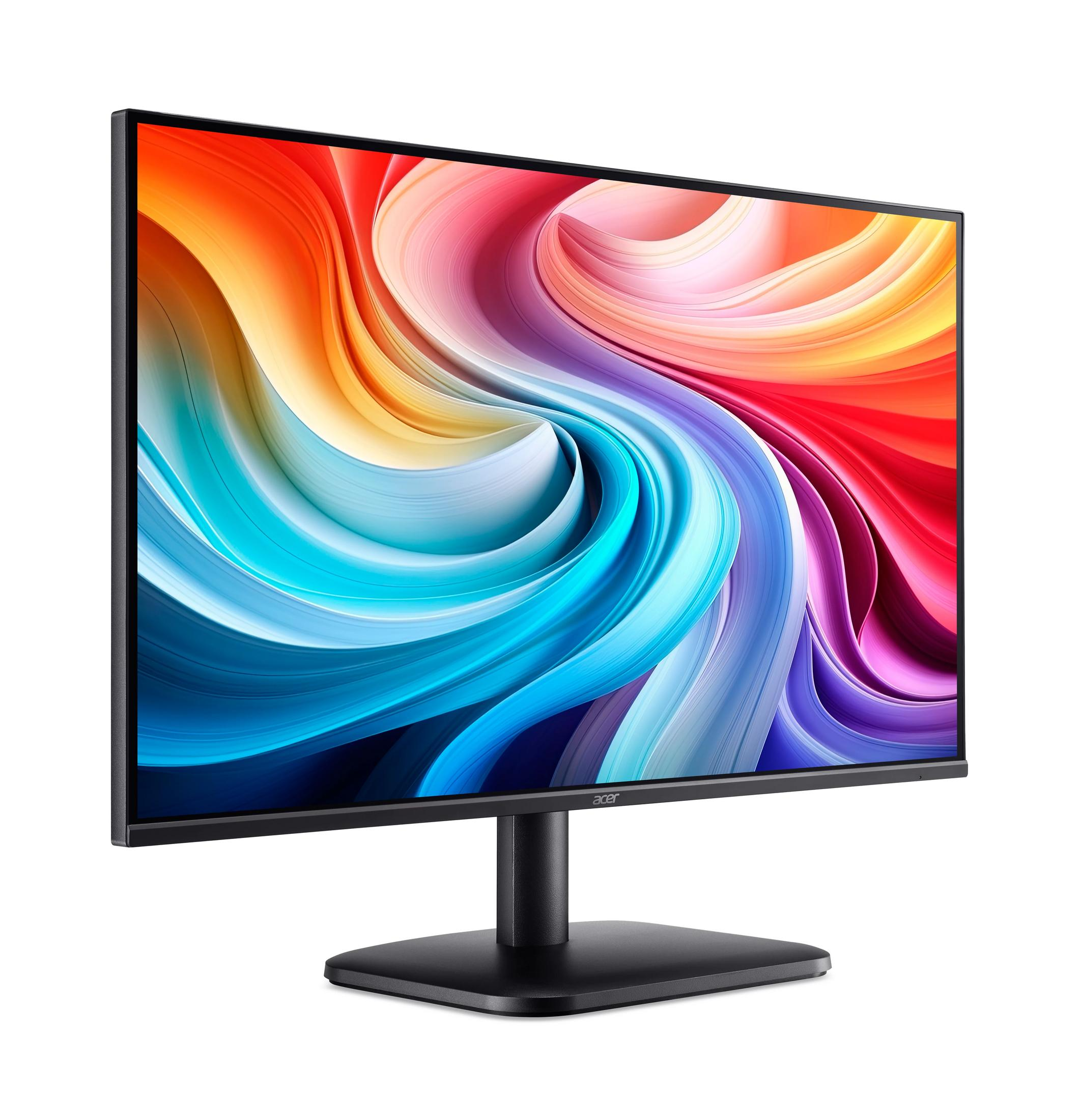 Un monitor Acer nero con uno sfondo astratto e colorato.