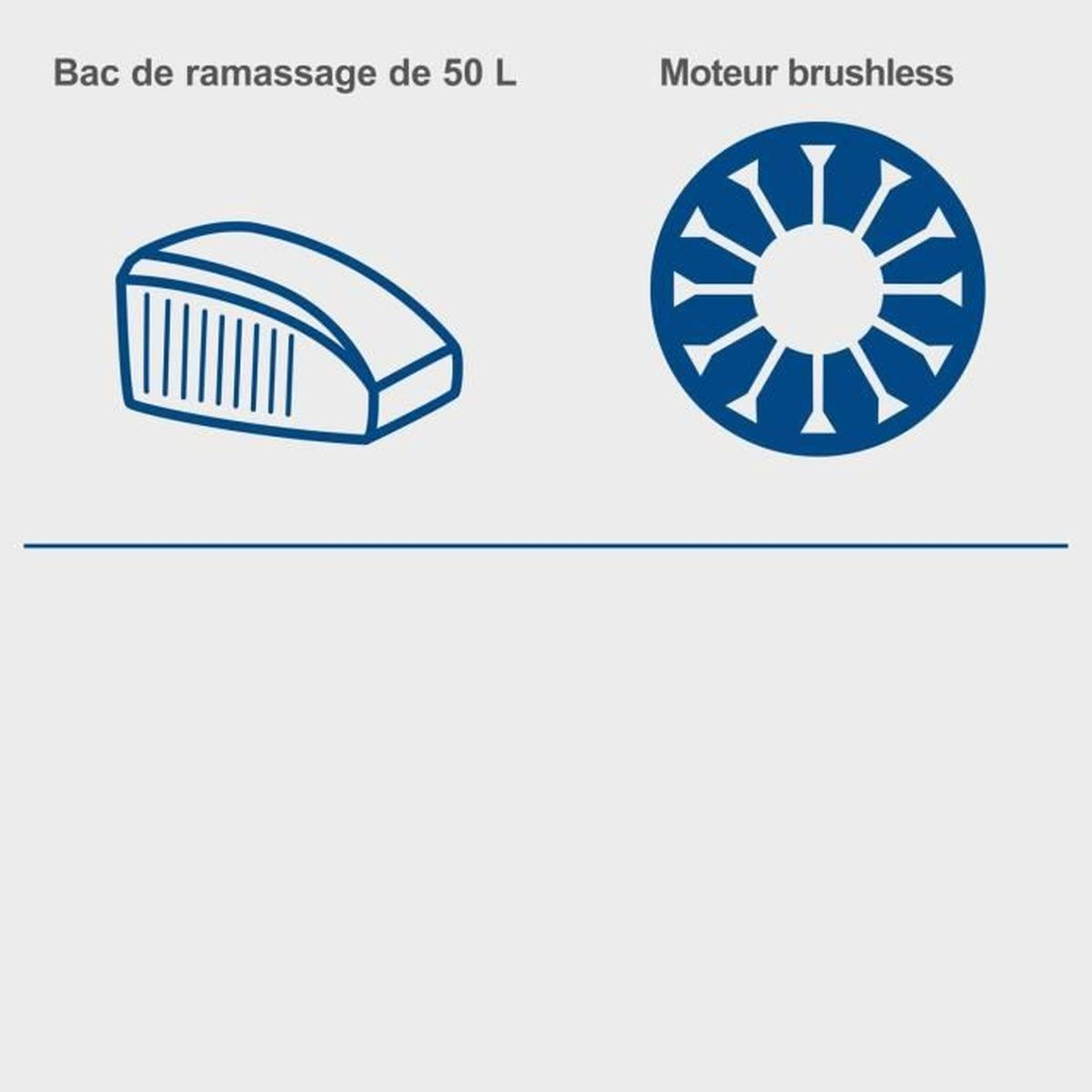 50 L opvangbak en borstelmotor-pictogram.