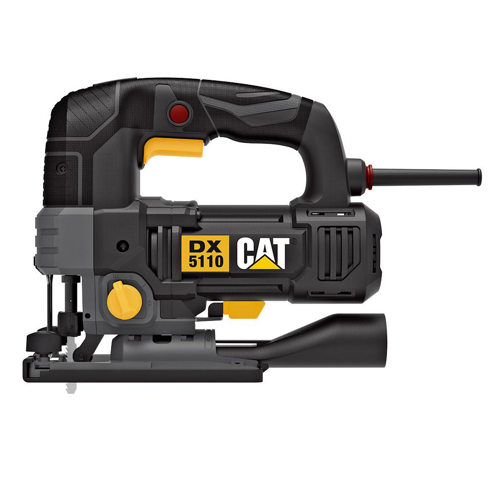 Siyah ve sarı CAT dekupaj testere modeli DX 5110, beyaz arka plan.