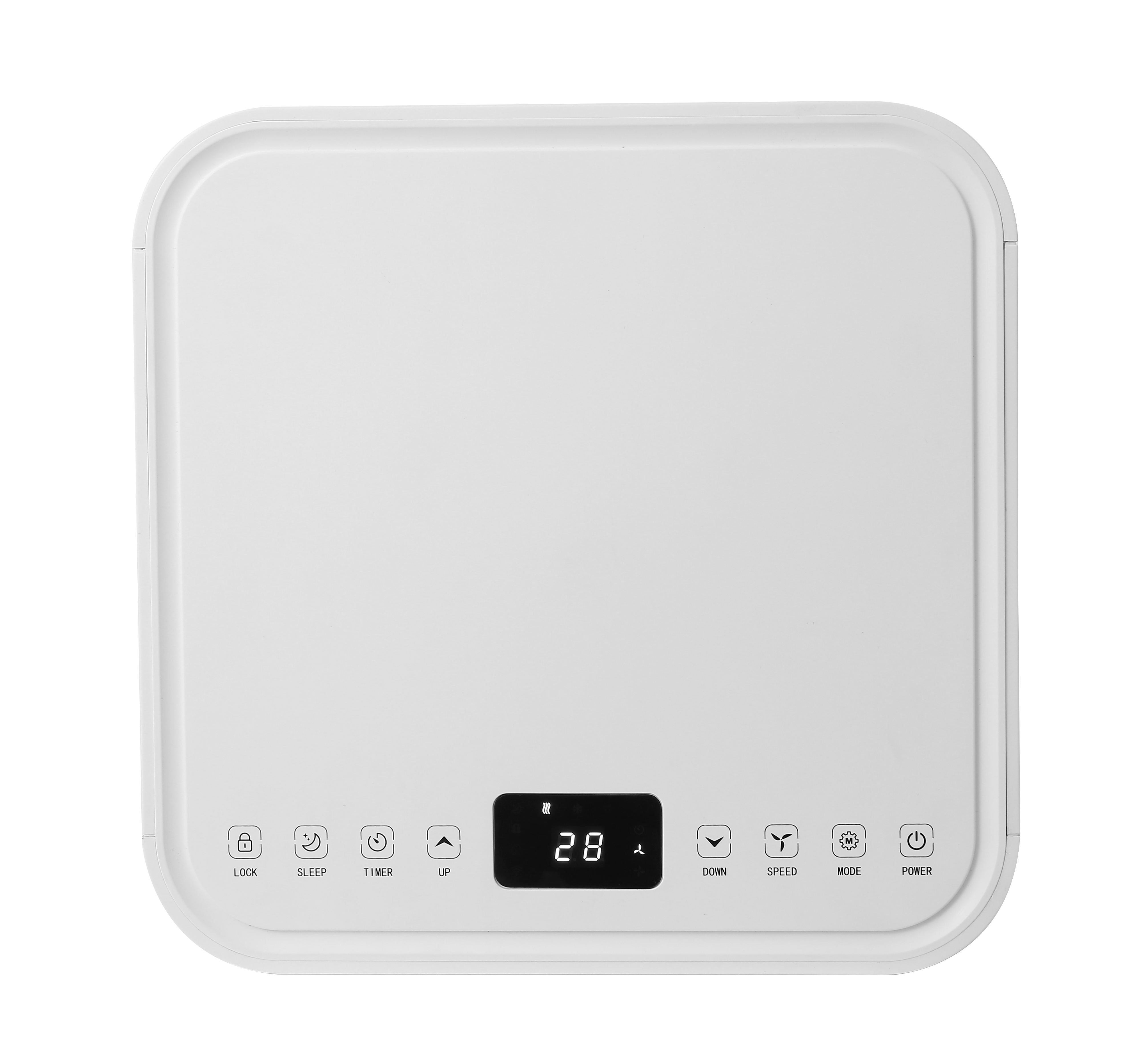 Un dispositivo bianco con display digitale e pulsanti di controllo.